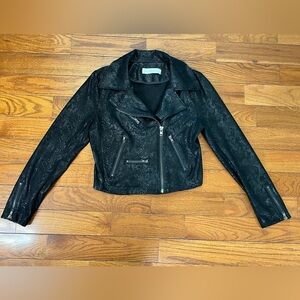 Wild Fern Cropped Moto Jacket Black Snakeskin Texture Women’s Small Mob Wife
